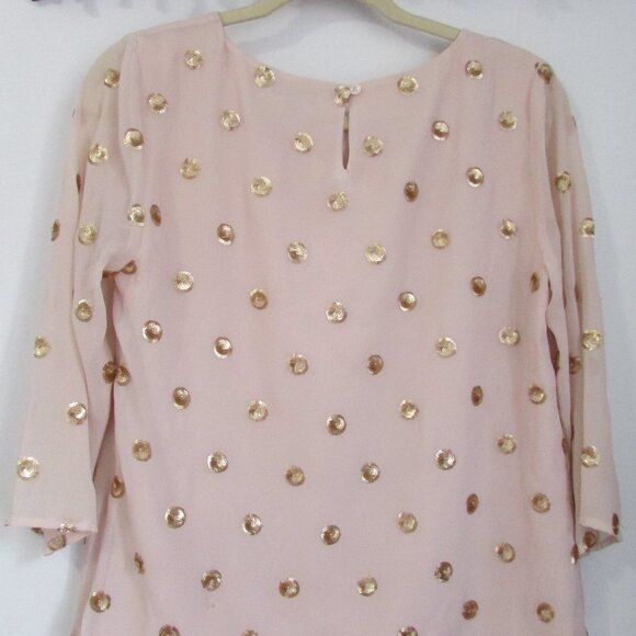 Talbots Blouse || Pink Blouse with gold sequined polka dots - Picture 4 of 4